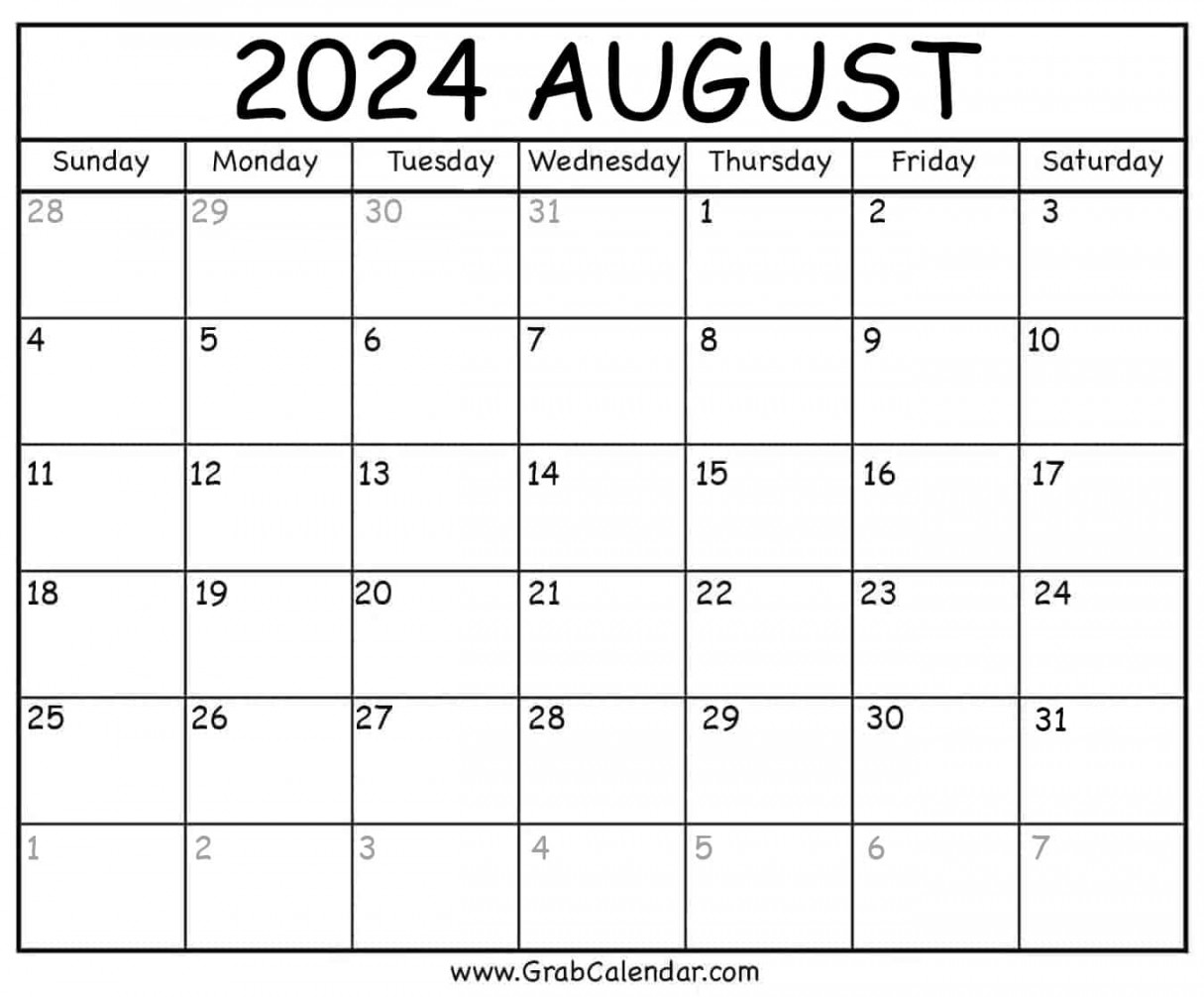 Printable August  Calendar