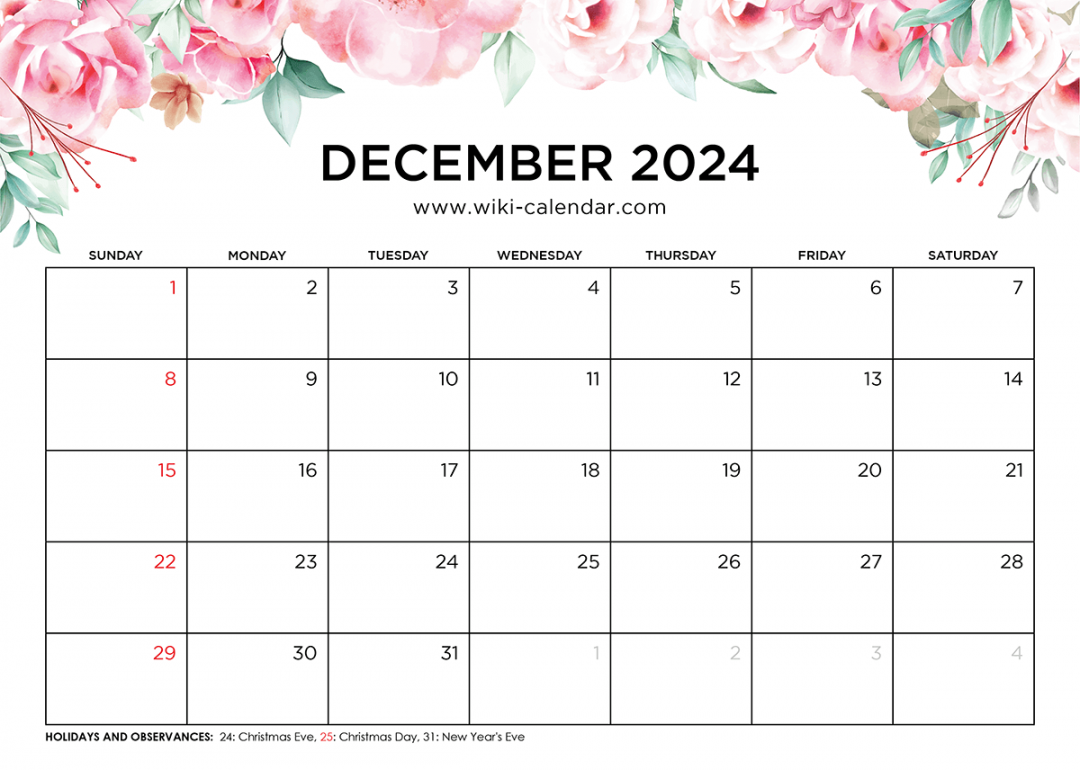Printable December  Calendar Templates With Holidays