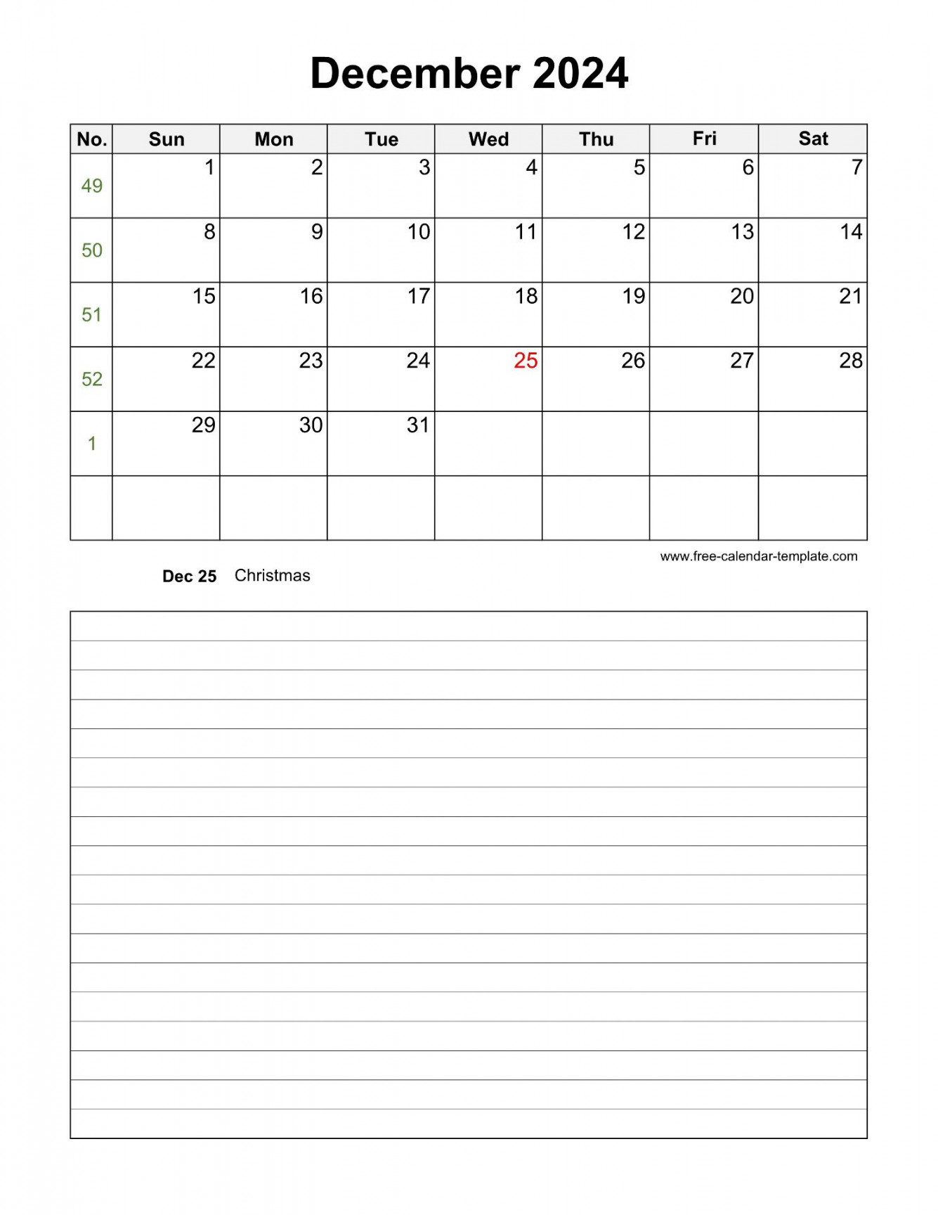 Printable December  Calendar with space for appointments