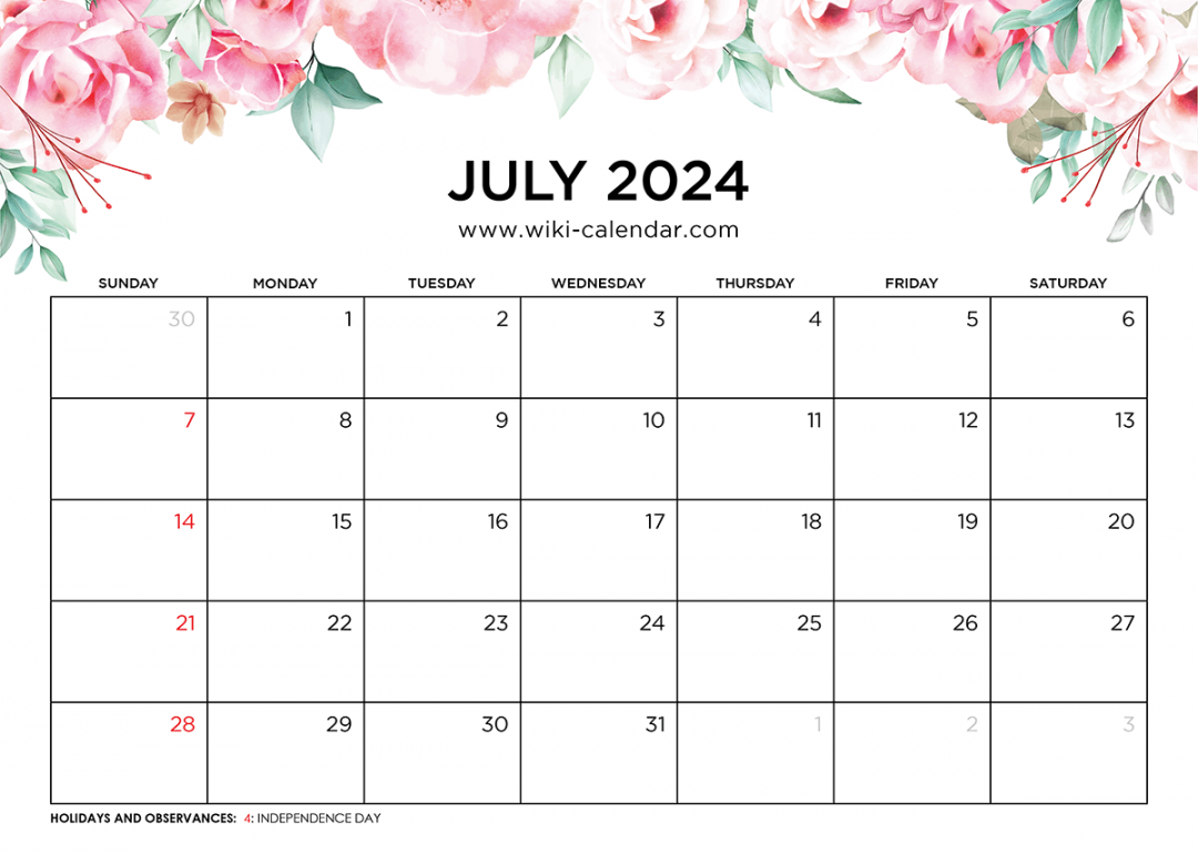printable july calendar templates with holidays