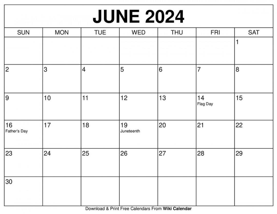 Printable June  Calendar Templates with Holidays