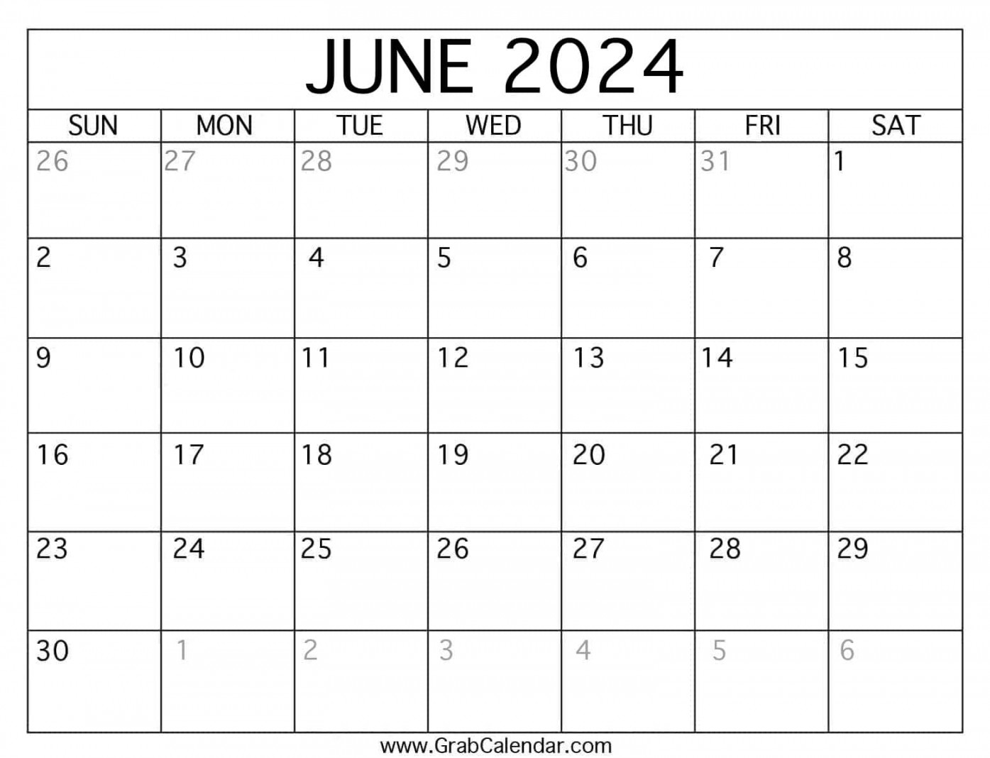 Printable June  Calendar