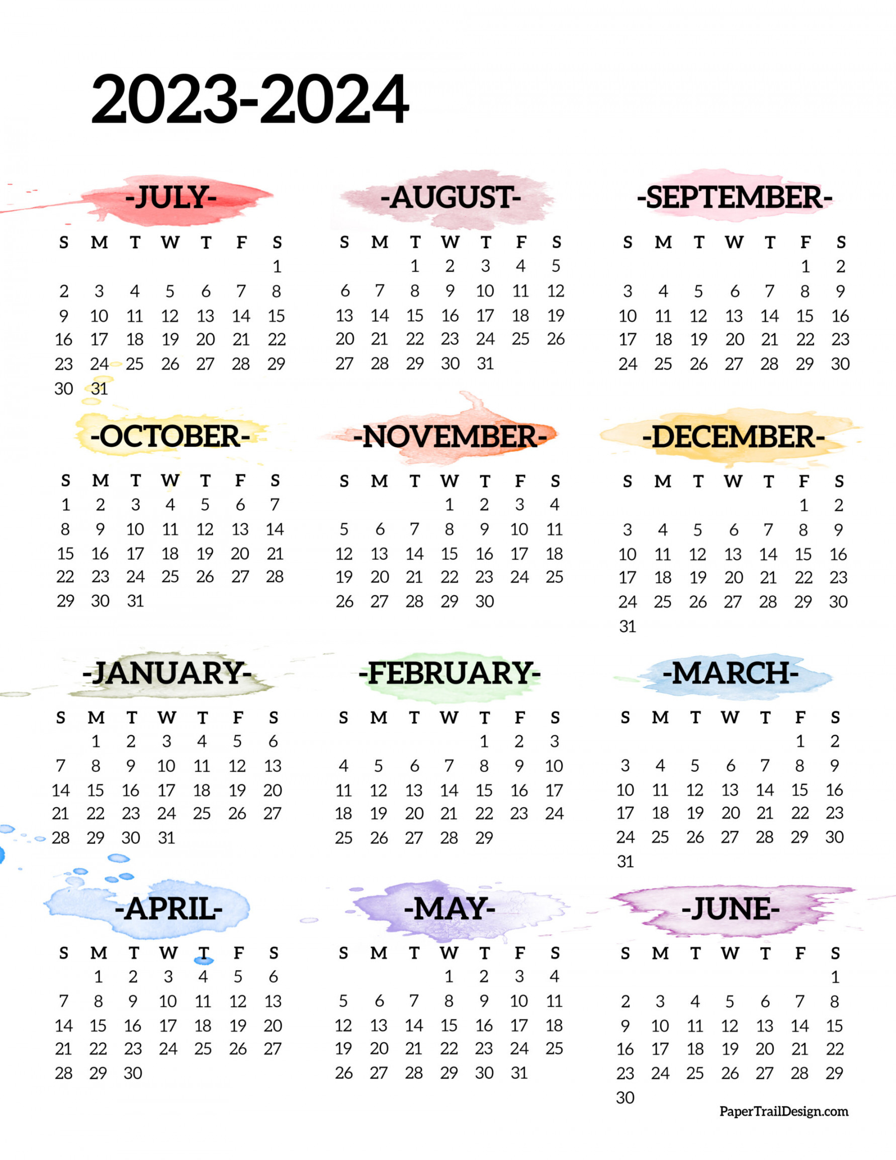 - School Year Calendar Free Printable - Paper Trail Design