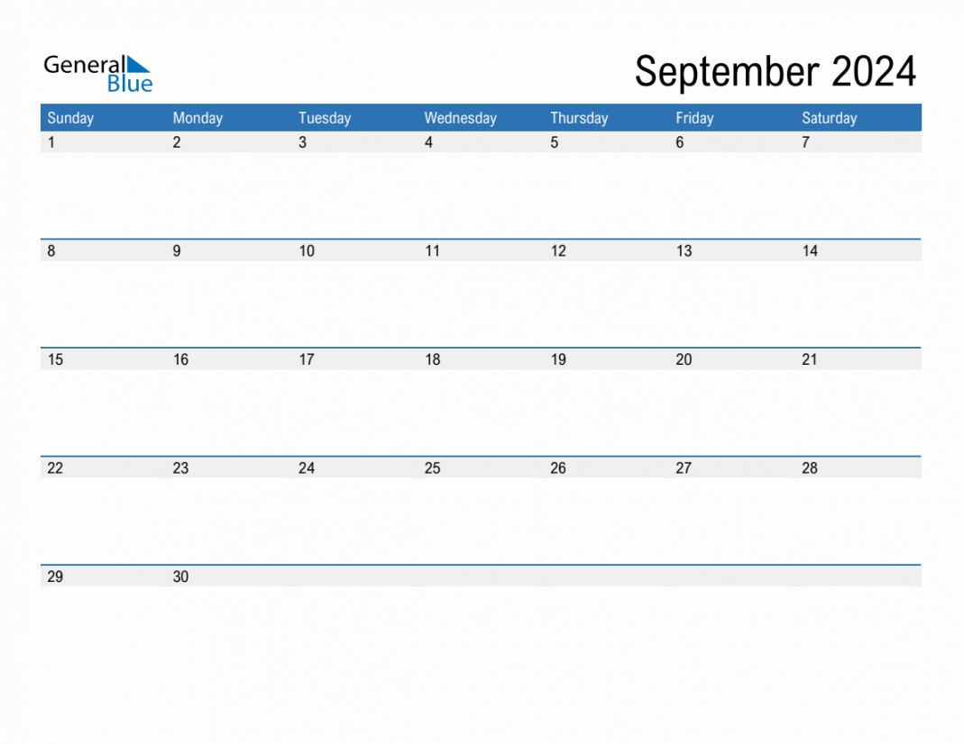 September  Monthly Calendar (PDF, Word, Excel)