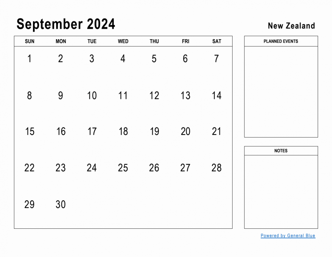 September  Planner with New Zealand Holidays