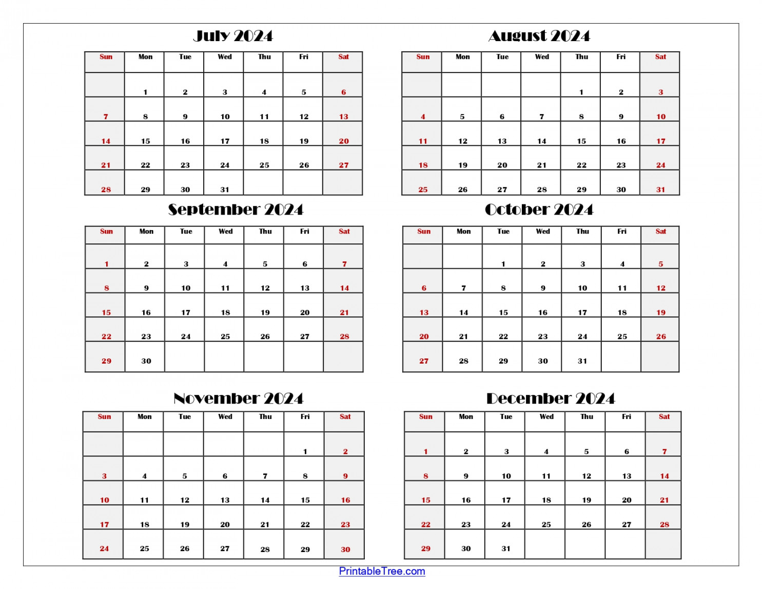 Six Month Calendar  Printable PDF-  Months Calendar Per Page