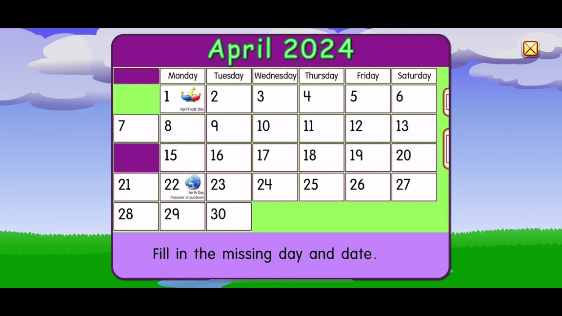 Starfall Calendar April ,