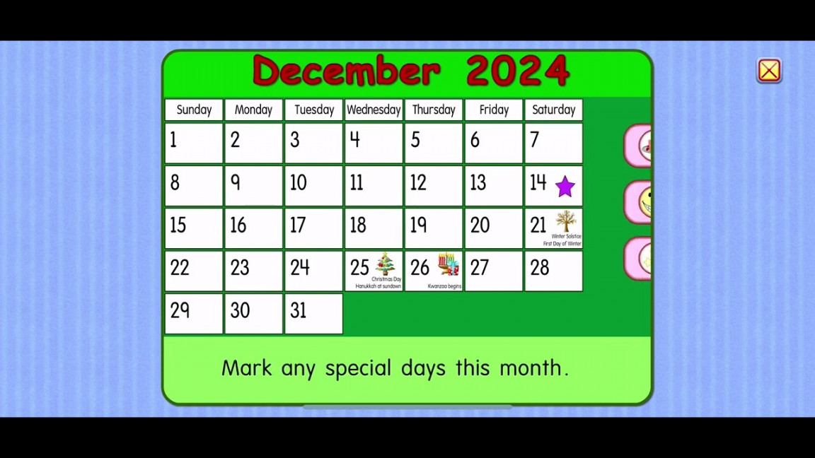 Starfall Calendar December ,
