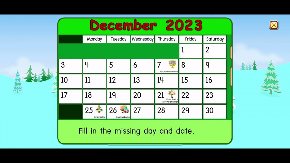 Starfall Calendar December ,