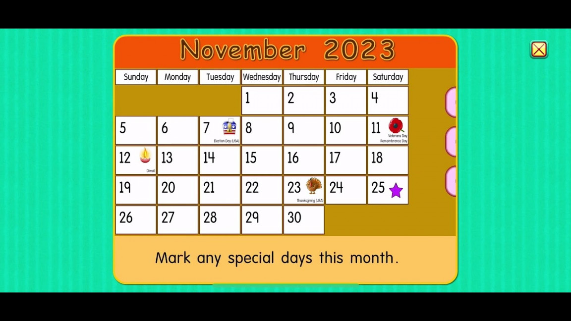 Starfall Calendar November ,