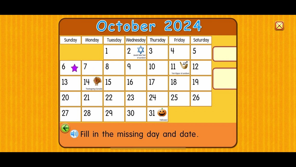 Starfall Calendar October ,