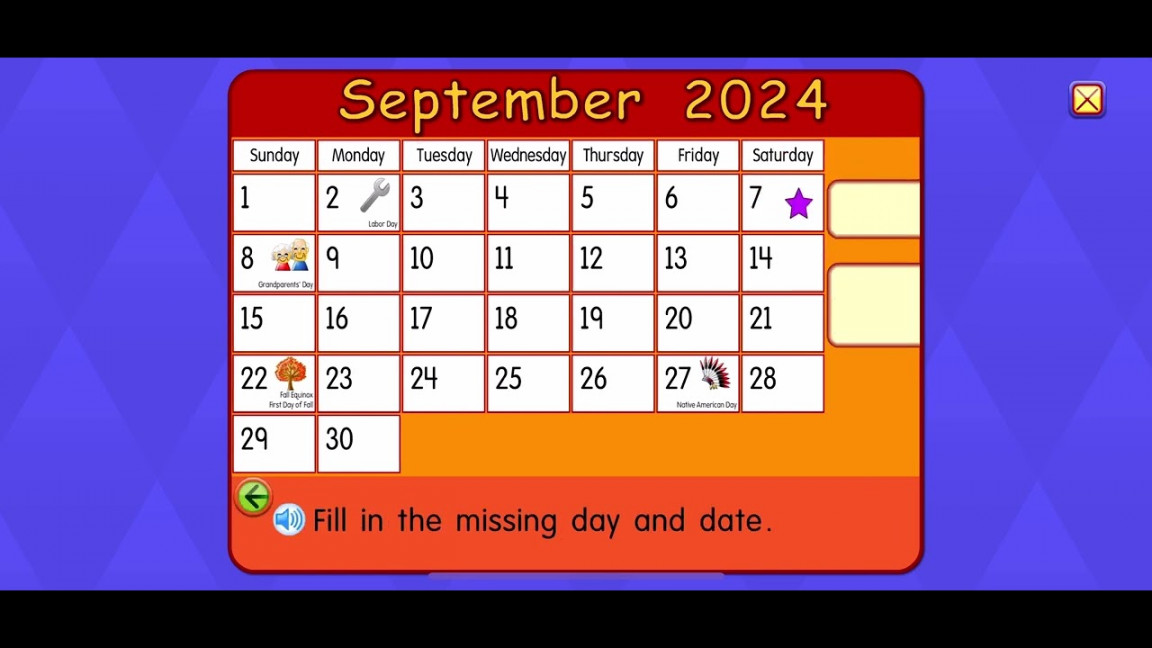 Starfall Calendar September ,