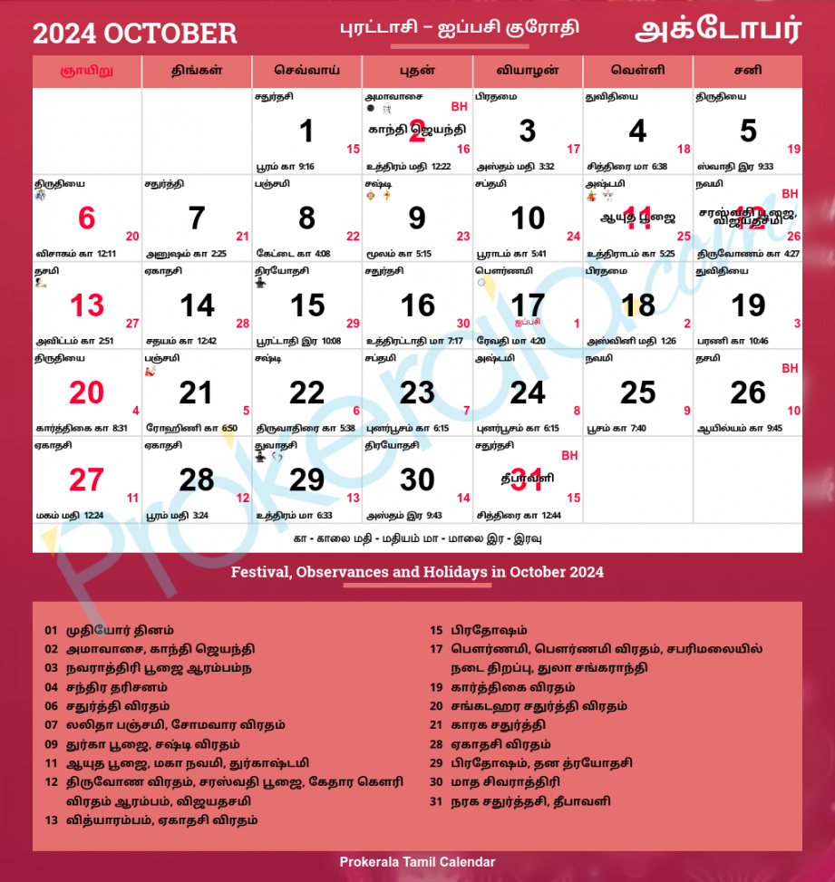 Tamil Calendar , October