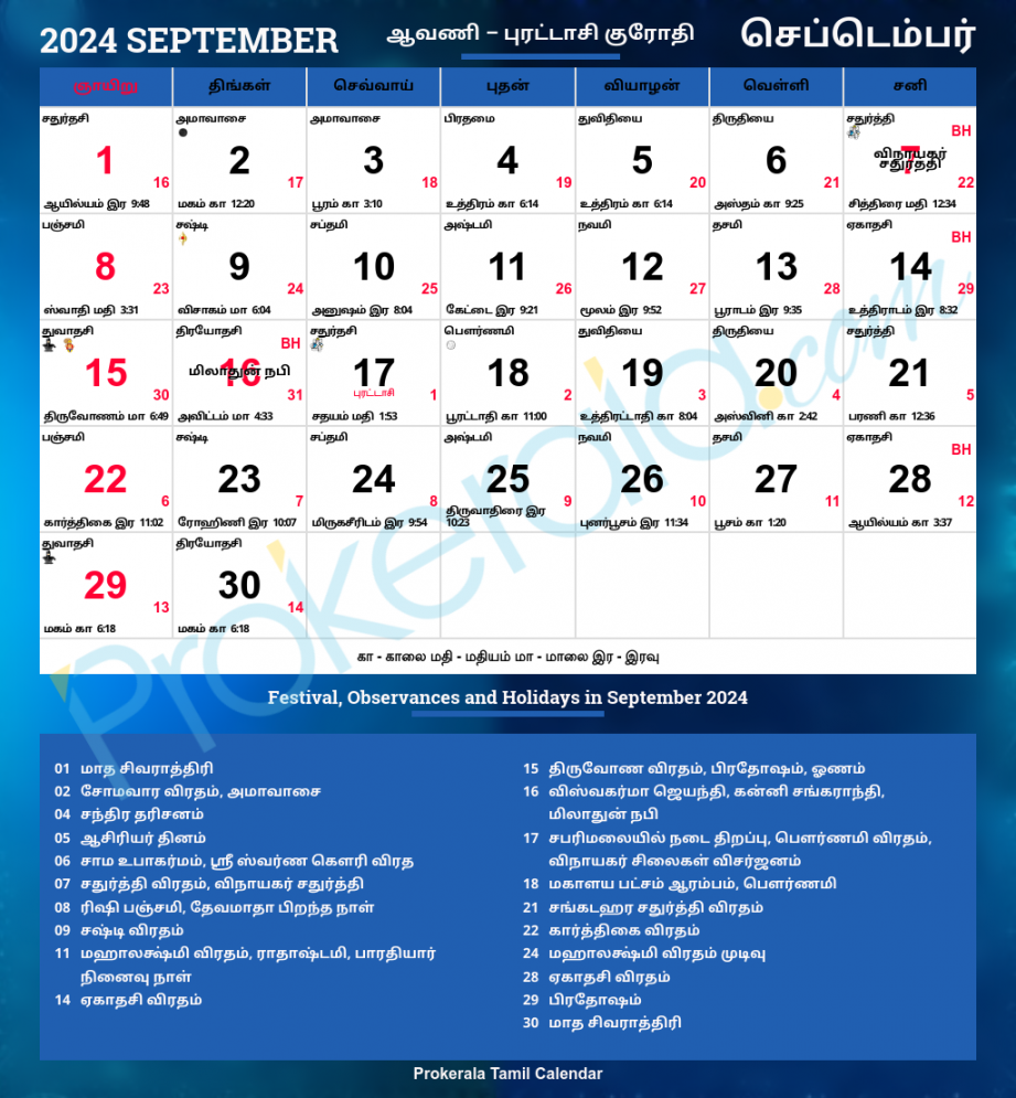Tamil Calendar , September
