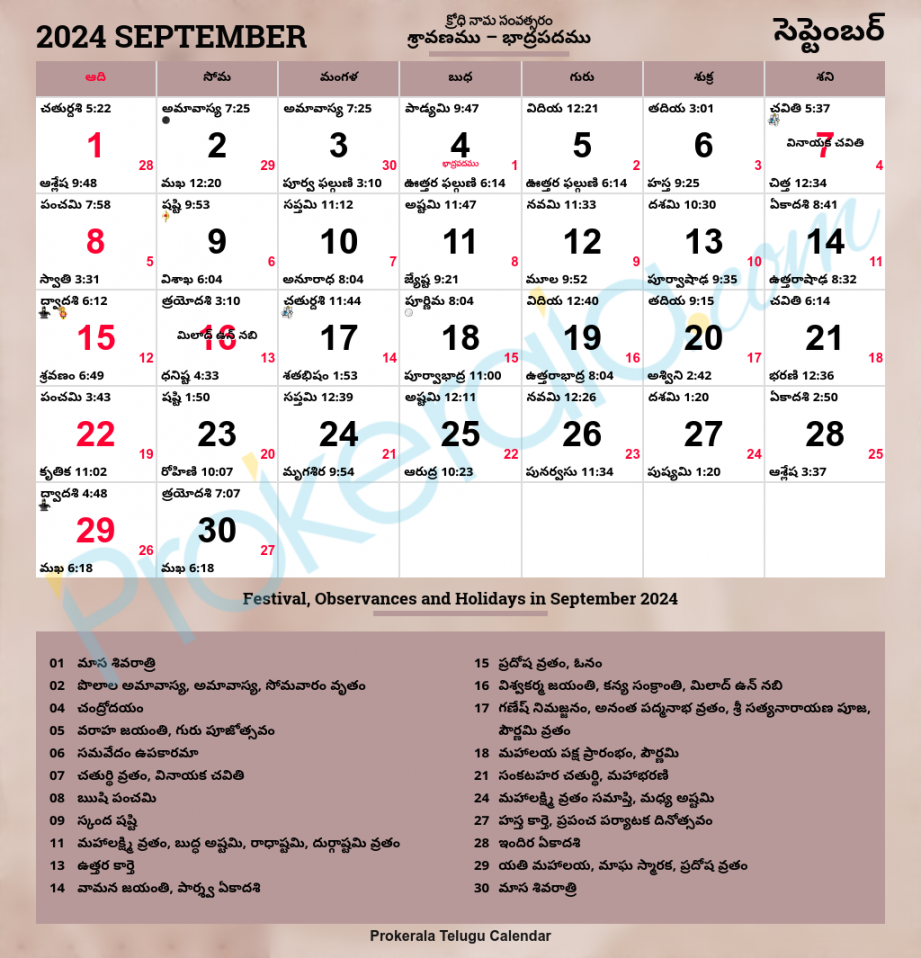 Telugu Calendar , September
