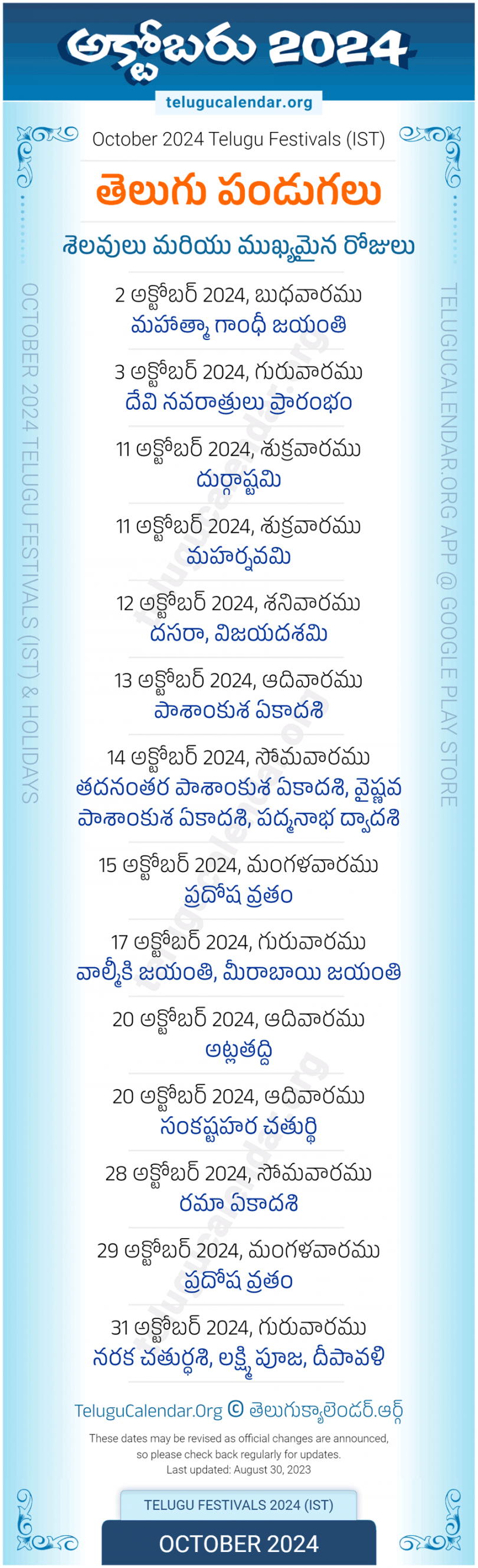 Telugu Festivals  October PDF Download