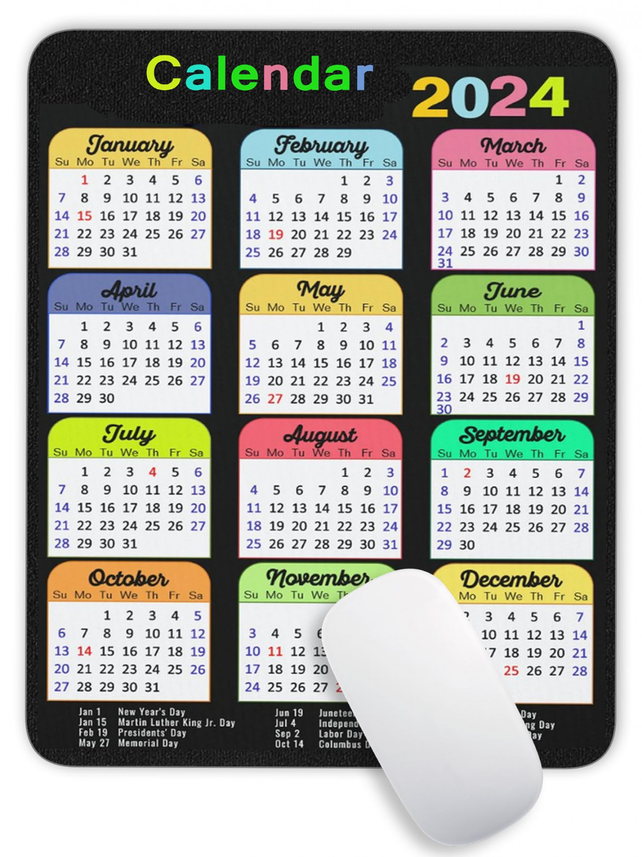 Color Calendar Vertical Mouse Pad, Gaming Calendar Mouse Mat with  Custom Design, Square Waterproof Mouse Pad Non-Slip Rubber Base MousePads  for