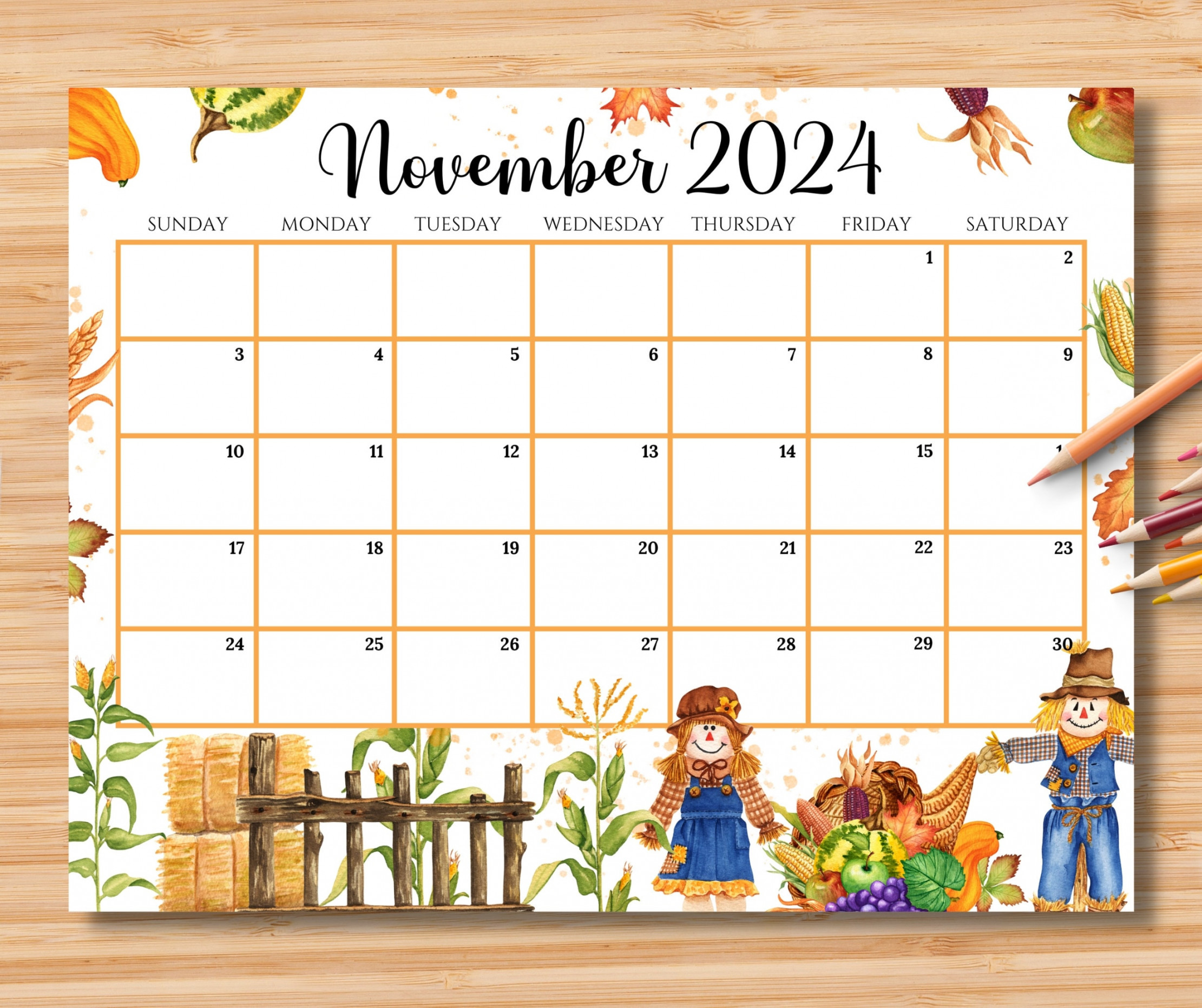 EDITABLE November  Calendar, Beautiful Fall Autumn in the