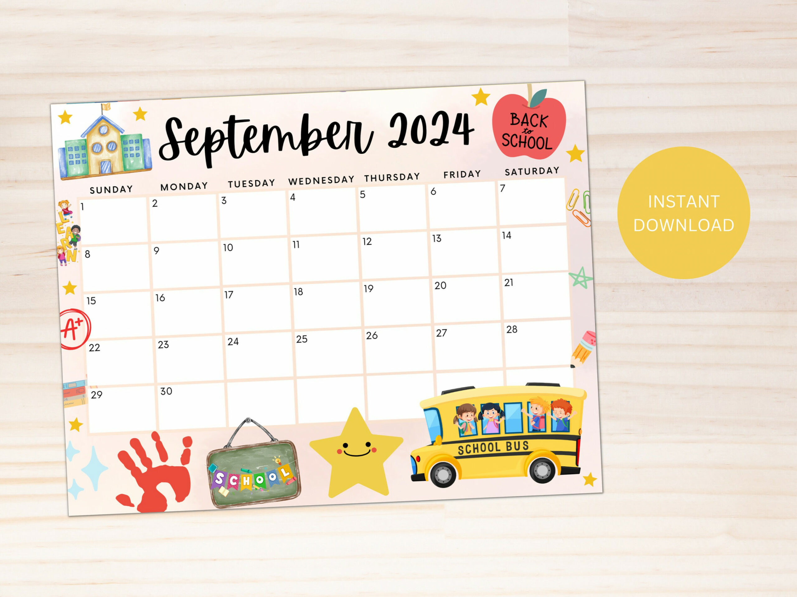 Editable September  Calendar, Cute Printable Calendar, Back to