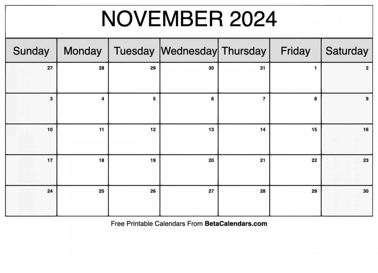 Free Printable November  Calendar
