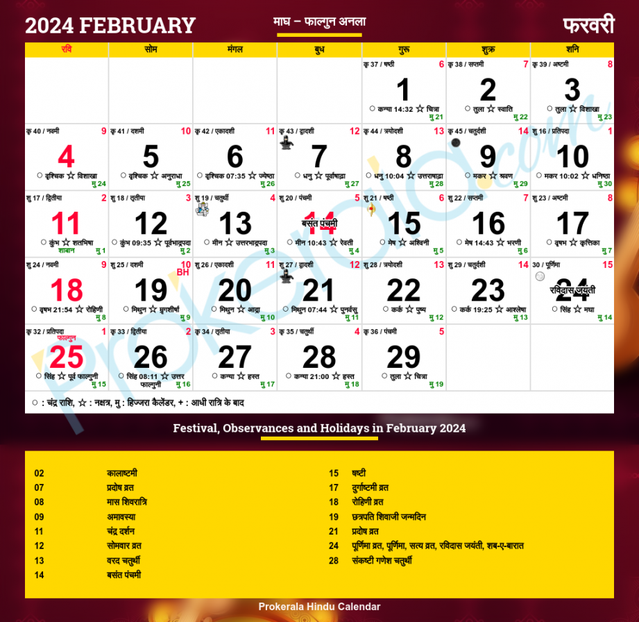 hindu calendar february