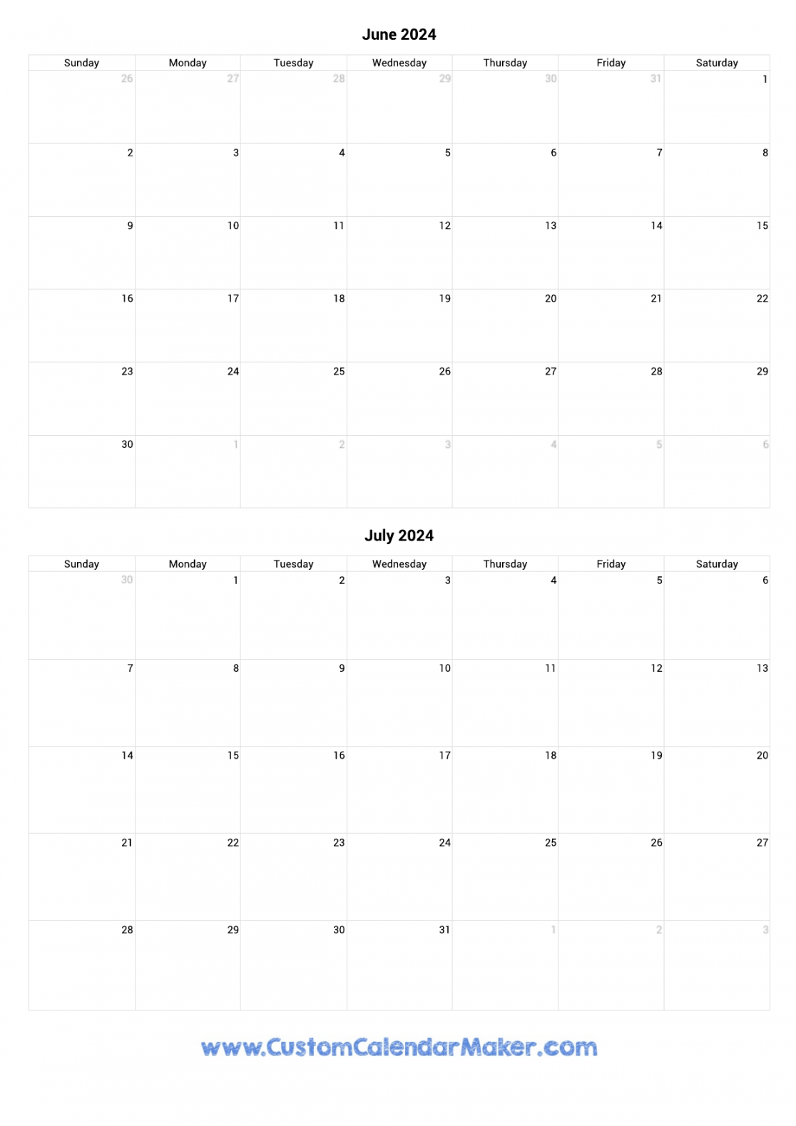 june and july printable calendar template 1