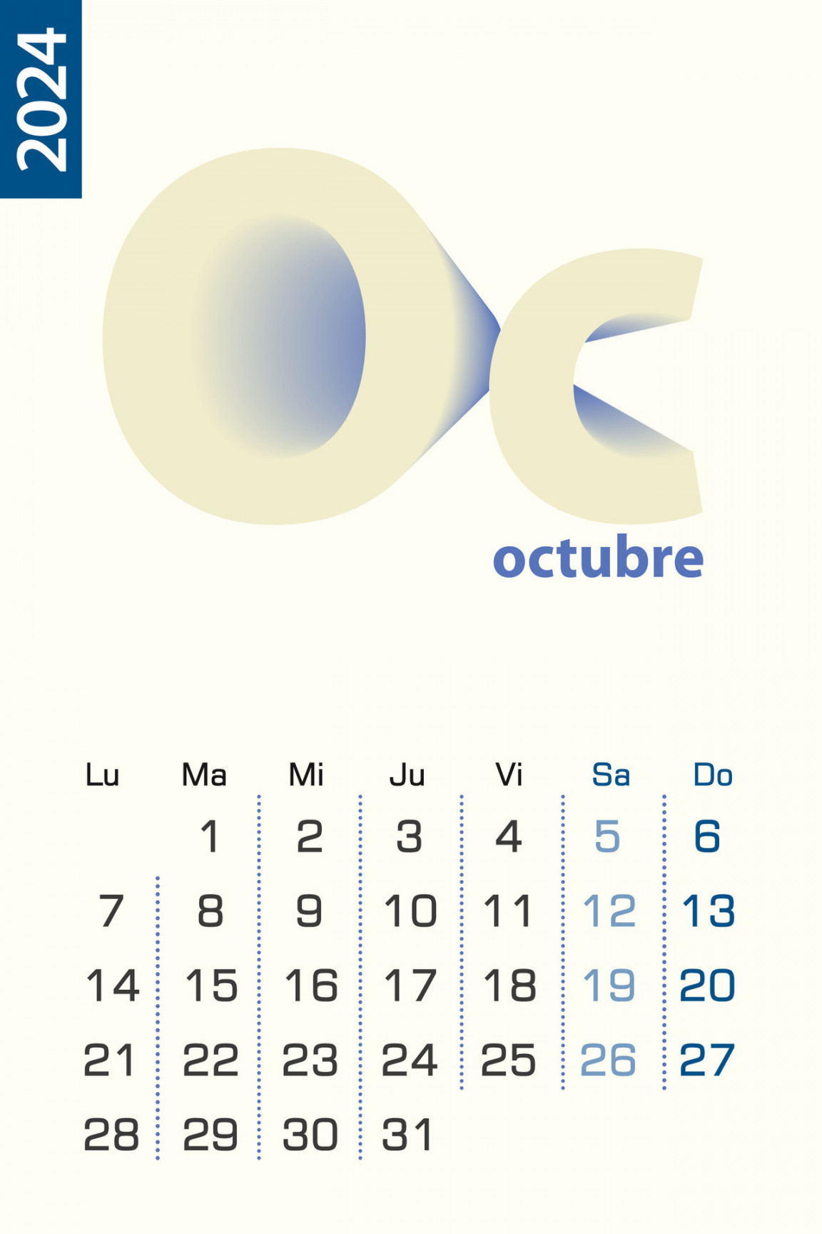 Minimalist calendar template for October , vector calendar in