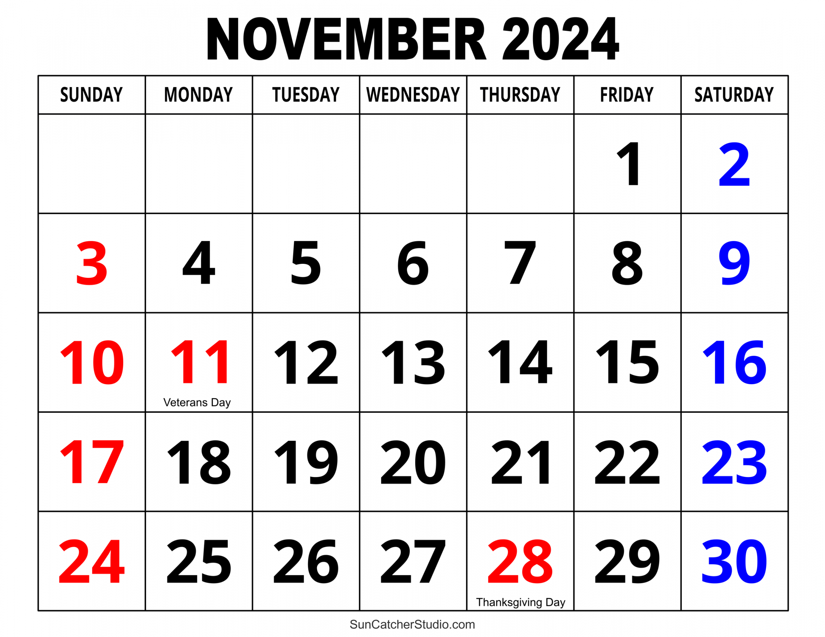 November  Calendar (Free Printable) – DIY Projects, Patterns