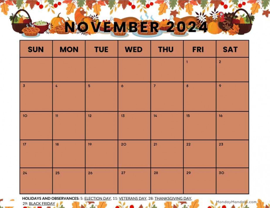 November  Calendars ( Free Printable PDFs)