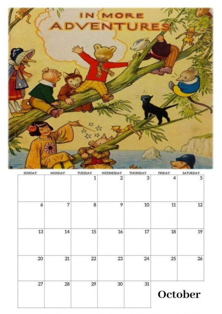 Rupert Bear Calendar  - Handmade Vintage Design - Unique Rupert Gift