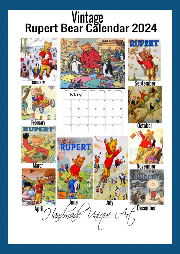 rupert bear calendar handmade vintage design unique rupert gift 1