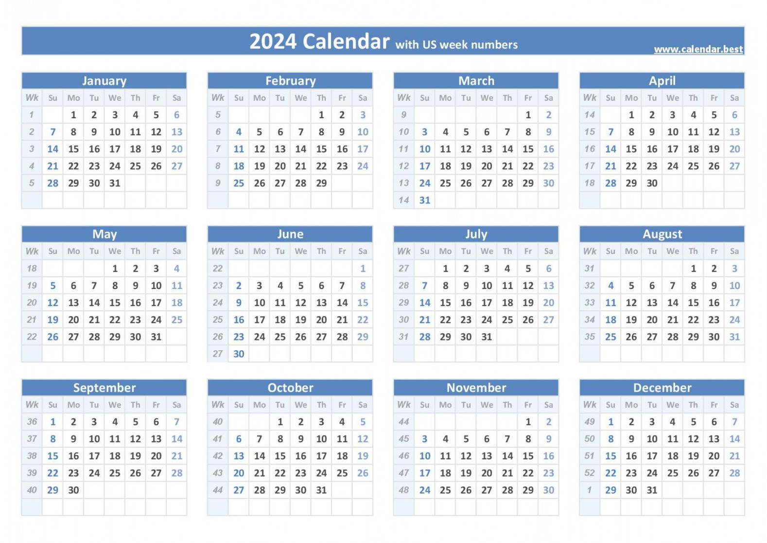 Week Numbers for  : list and calendar -Calendar