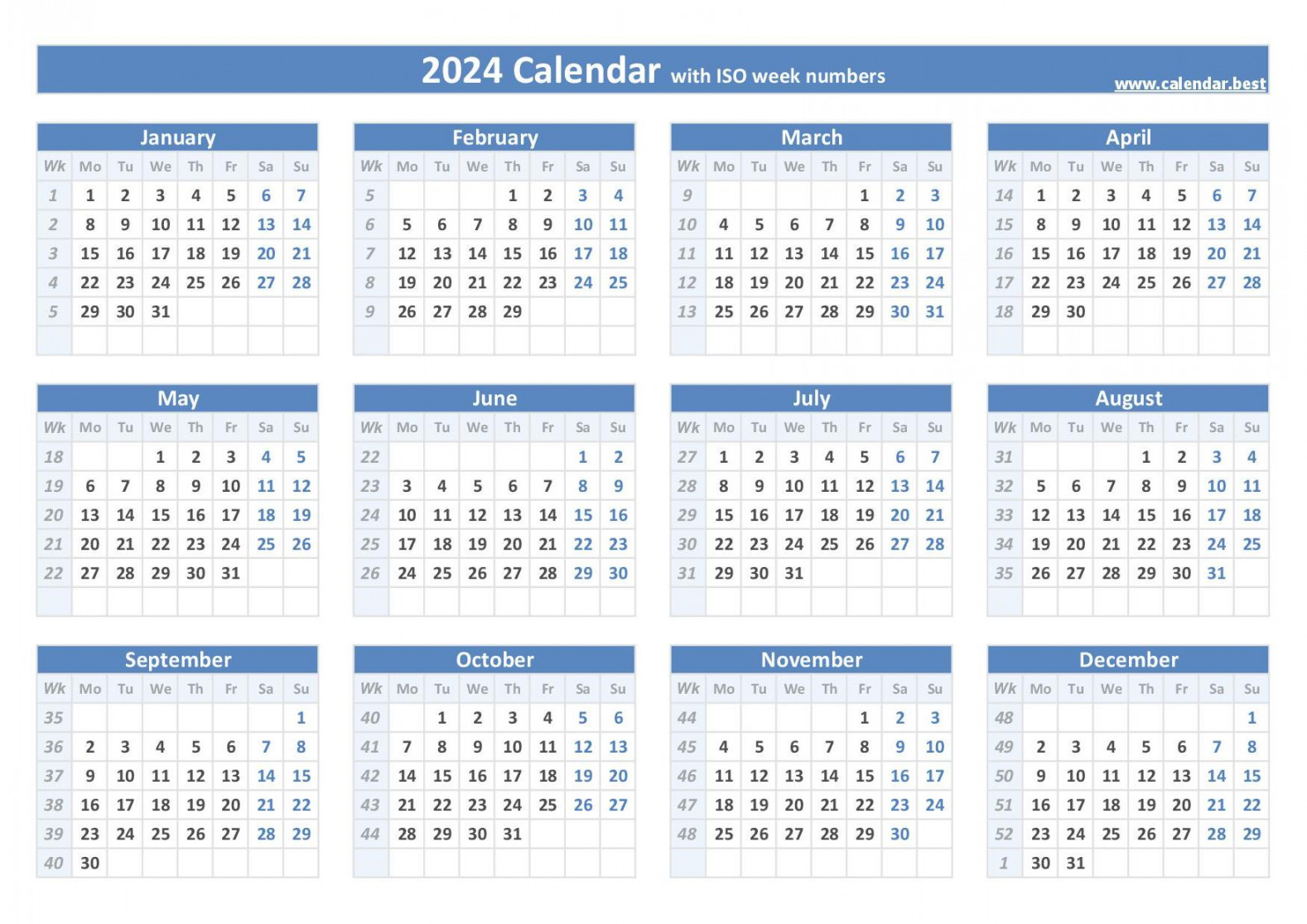 Week Numbers for  : list and calendar -Calendar
