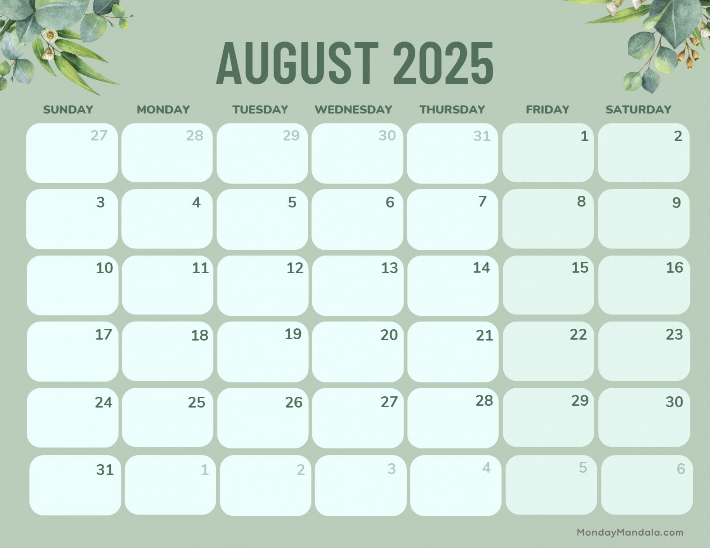 August  Calendar ( Free PDF Printables)