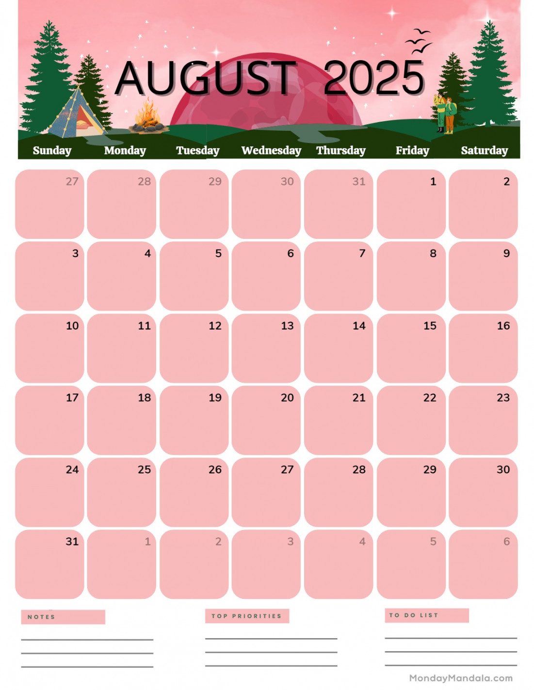 August  Calendar ( Free PDF Printables)