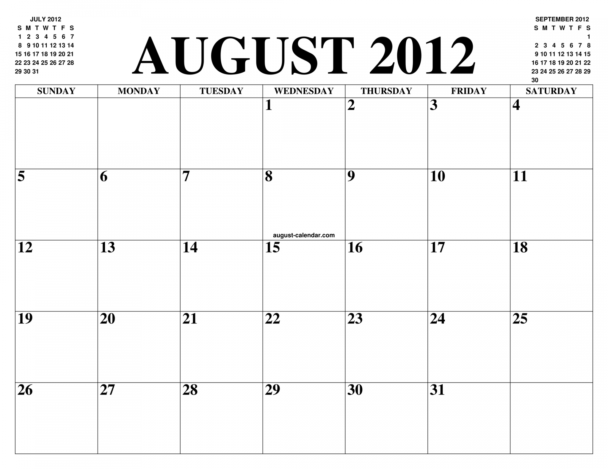 AUGUST  CALENDAR OF THE MONTH: FREE PRINTABLE AUGUST CALENDAR