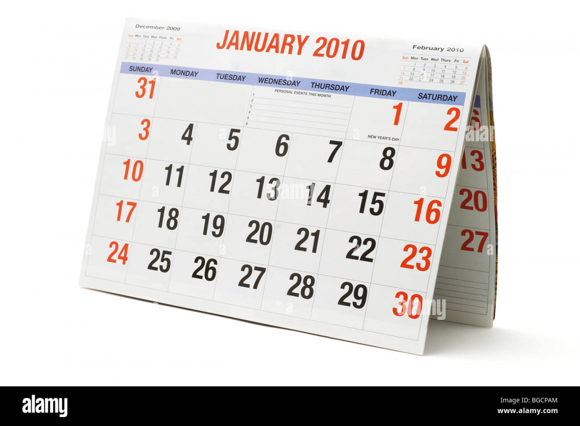 calendar showing January page on white background Stock Photo