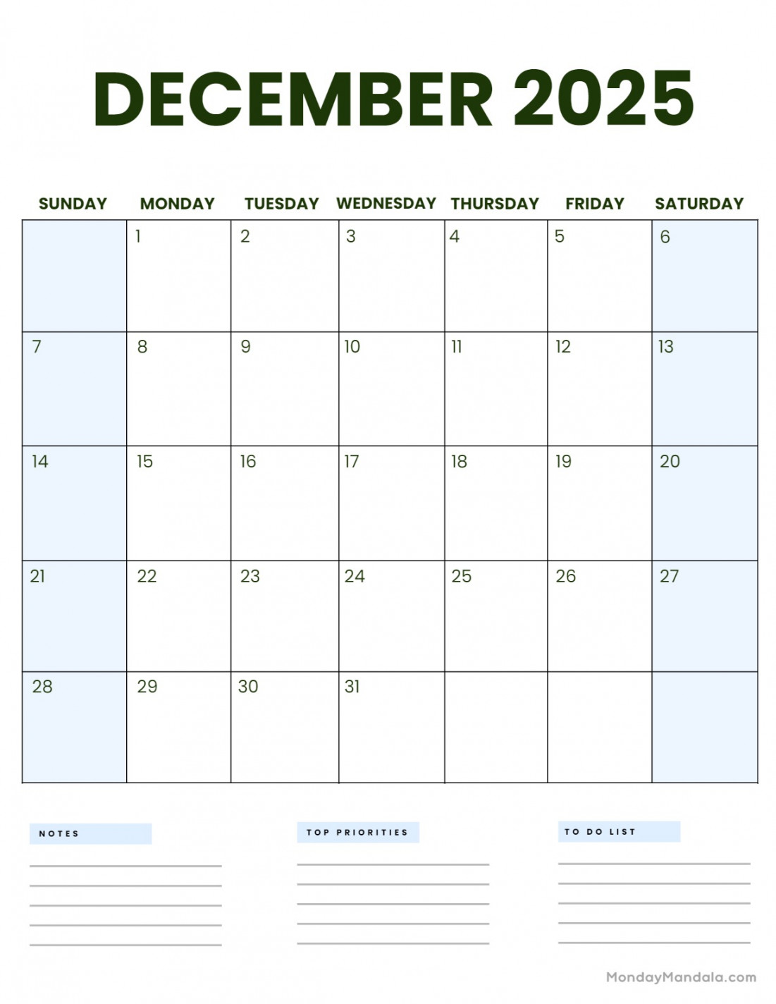 December  Calendar ( Free PDF Printables)