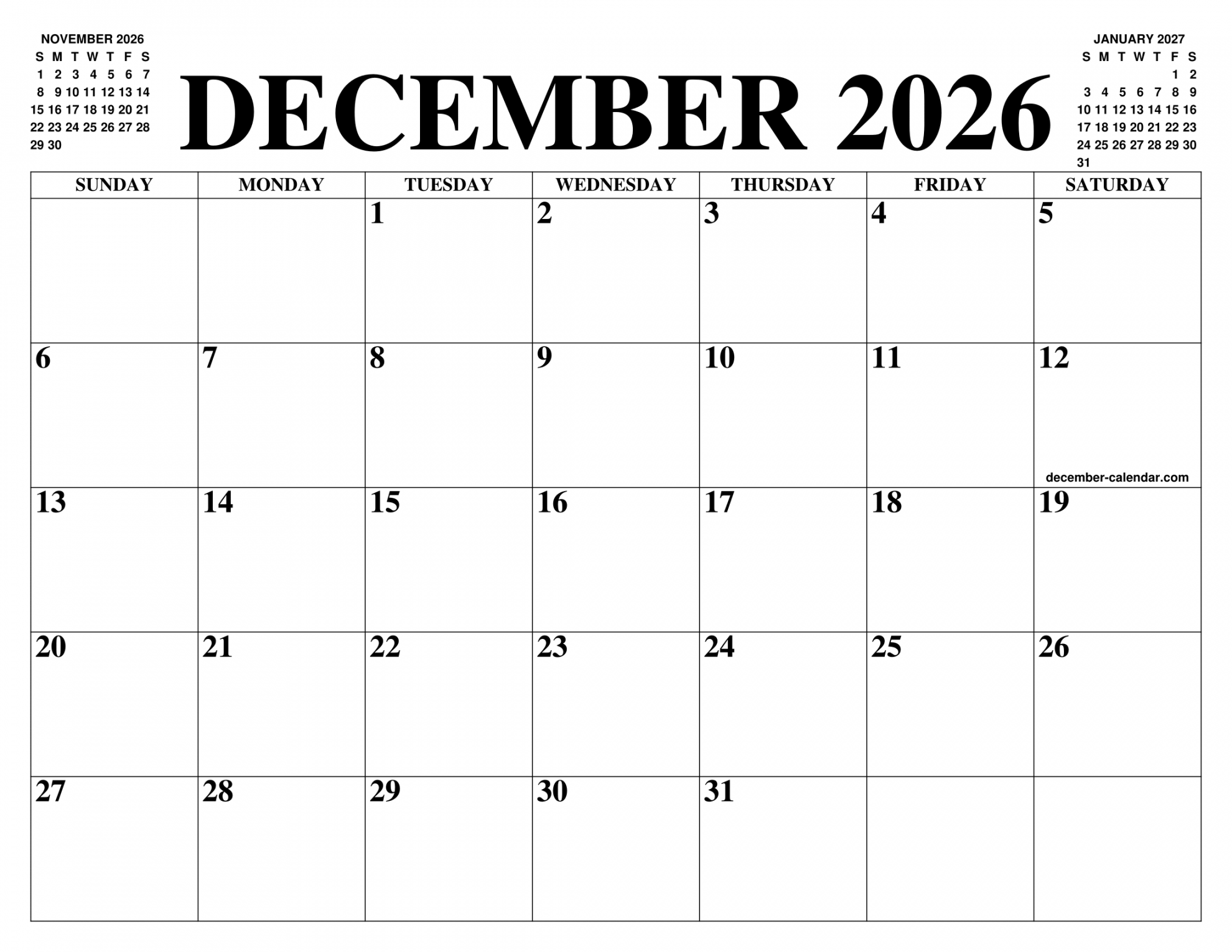 DECEMBER  CALENDAR OF THE MONTH: FREE PRINTABLE DECEMBER