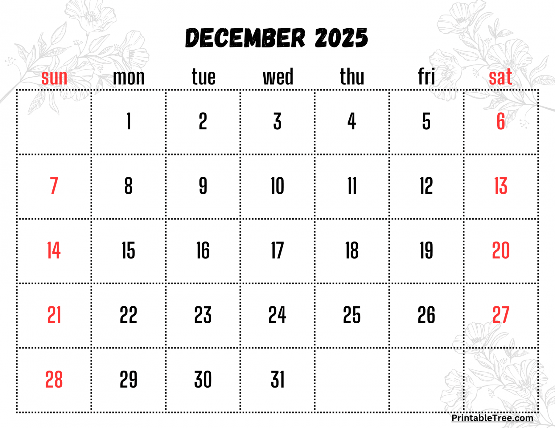 december calendar printable pdf template with holidays 0