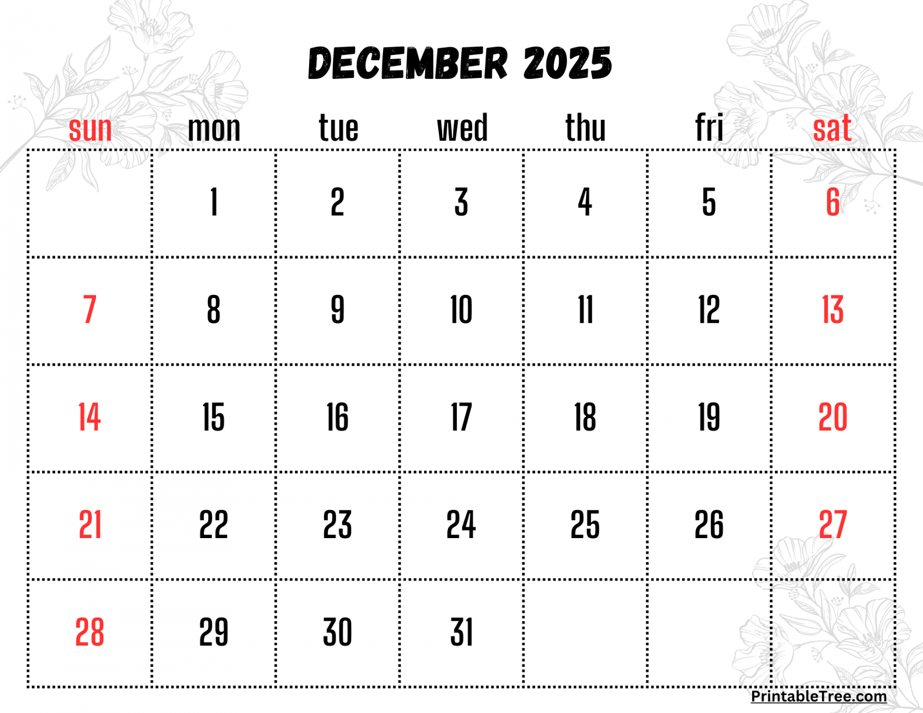 december calendar printable pdf template with holidays 9