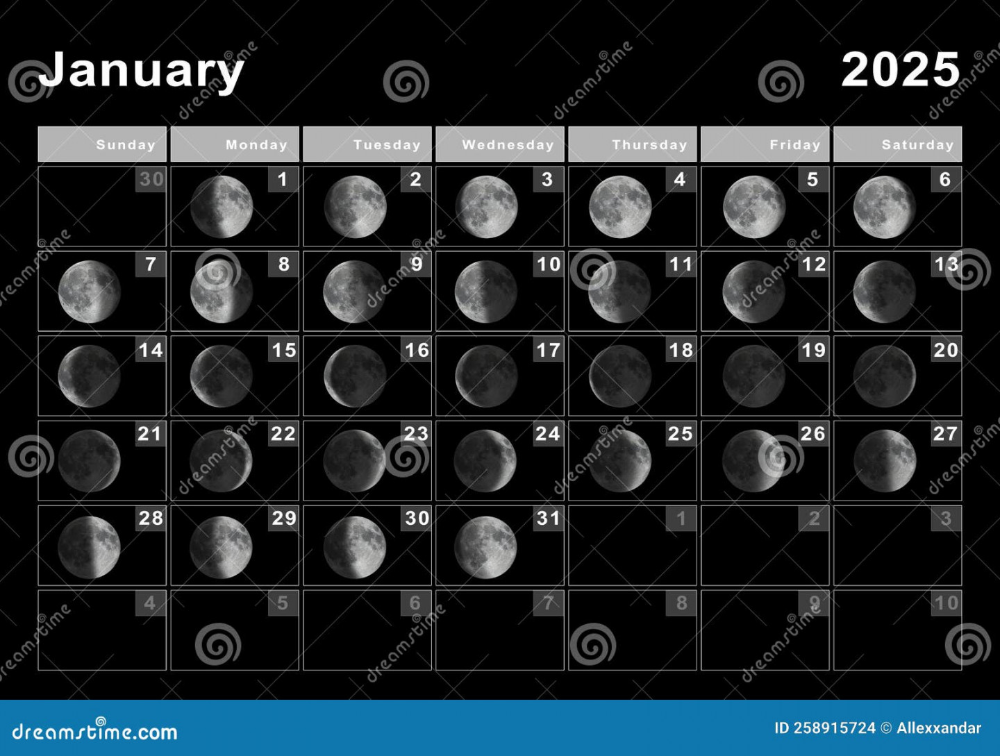 December  Lunar Calendar, Moon Cycles Stock Illustration