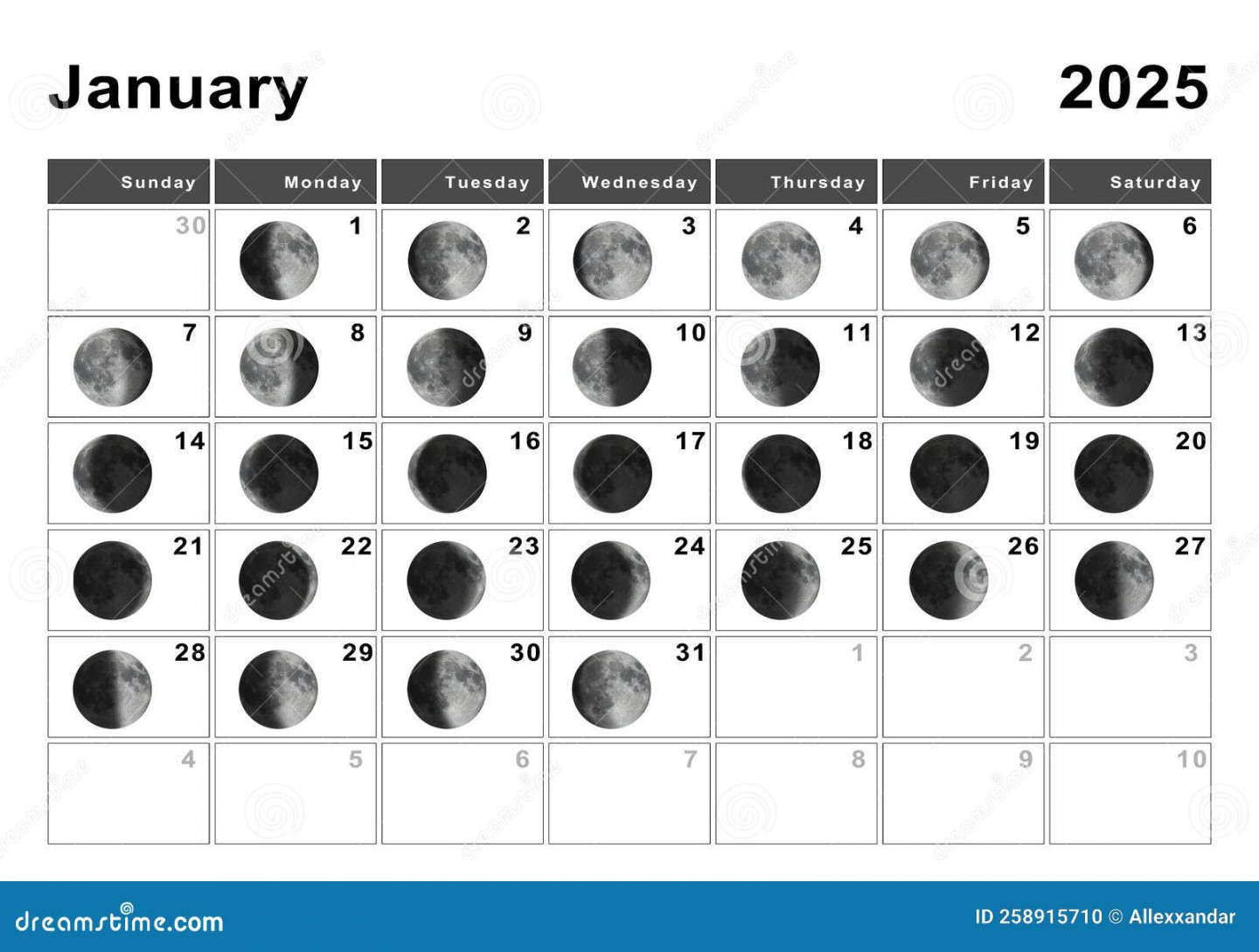 December  Lunar Calendar, Moon Cycles Stock Illustration