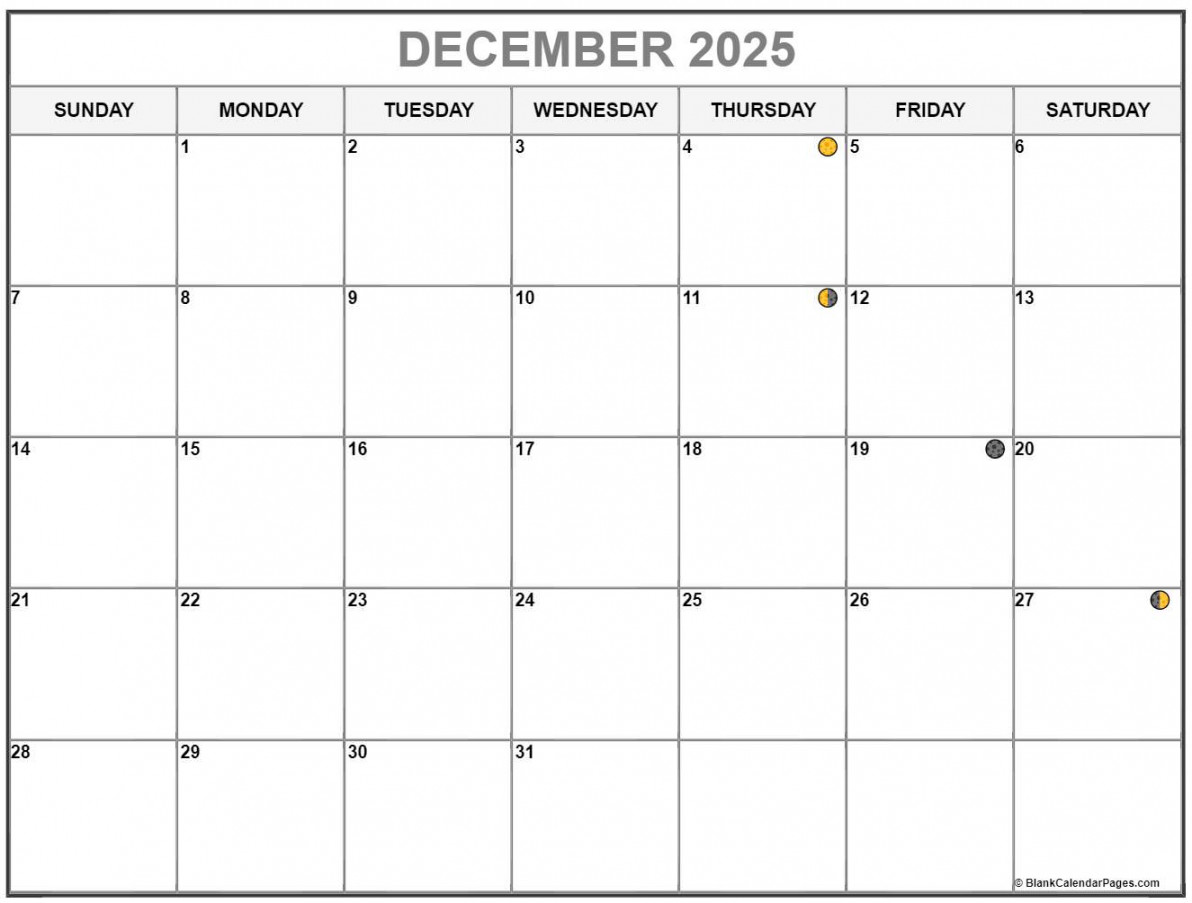 December  Lunar Calendar  Moon Phase Calendar