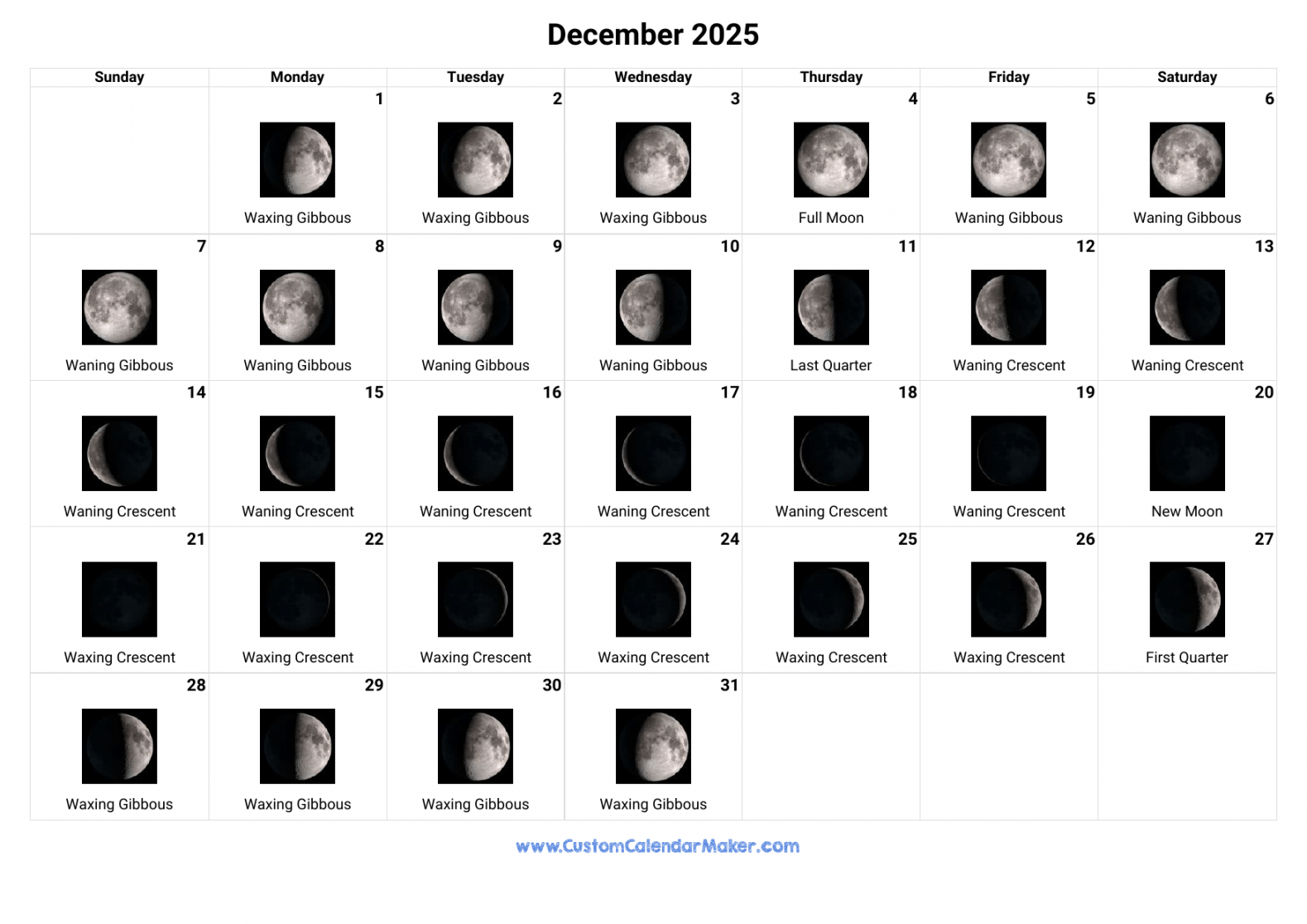 December  Moon Phases Calendar