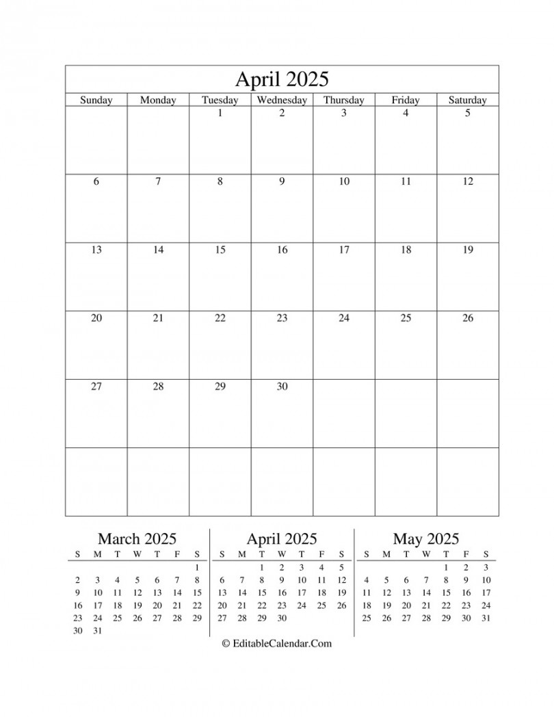 editable calendar april