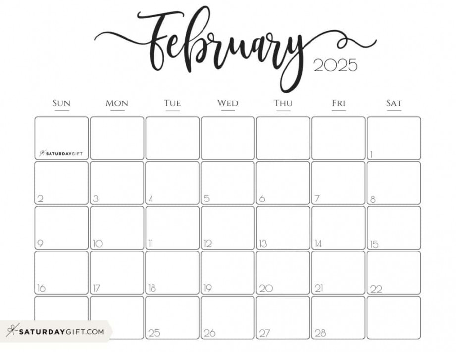 February  Calendar -  Cute & FREE Printables  SaturdayGift