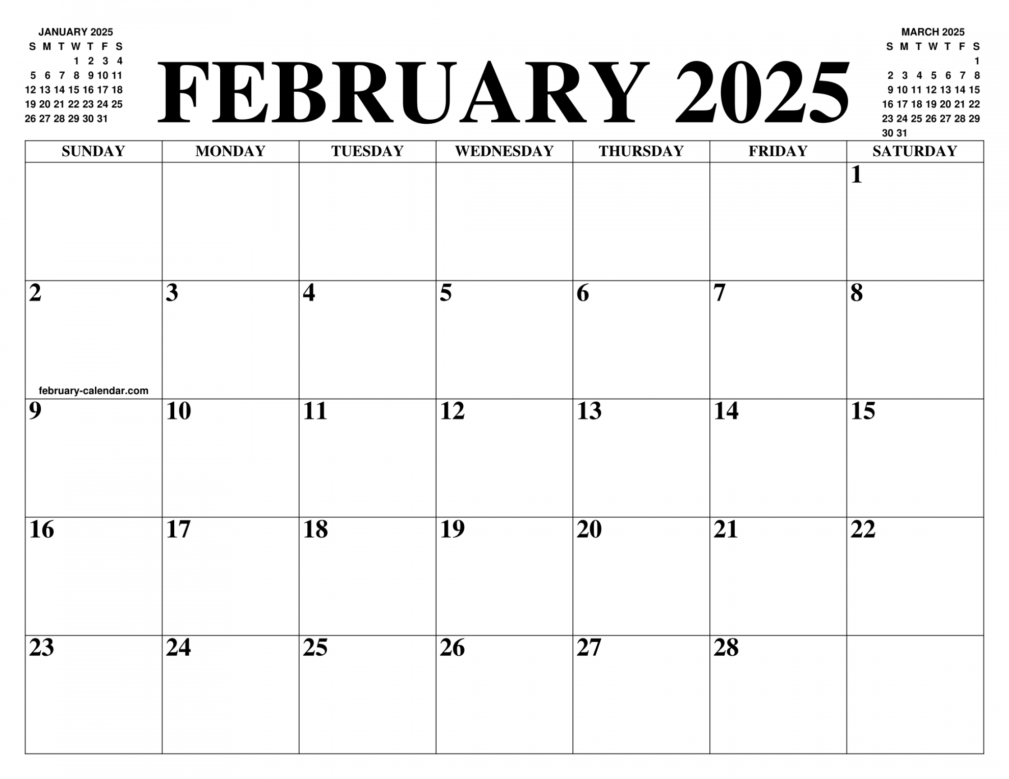 february calendar of the month free printable february