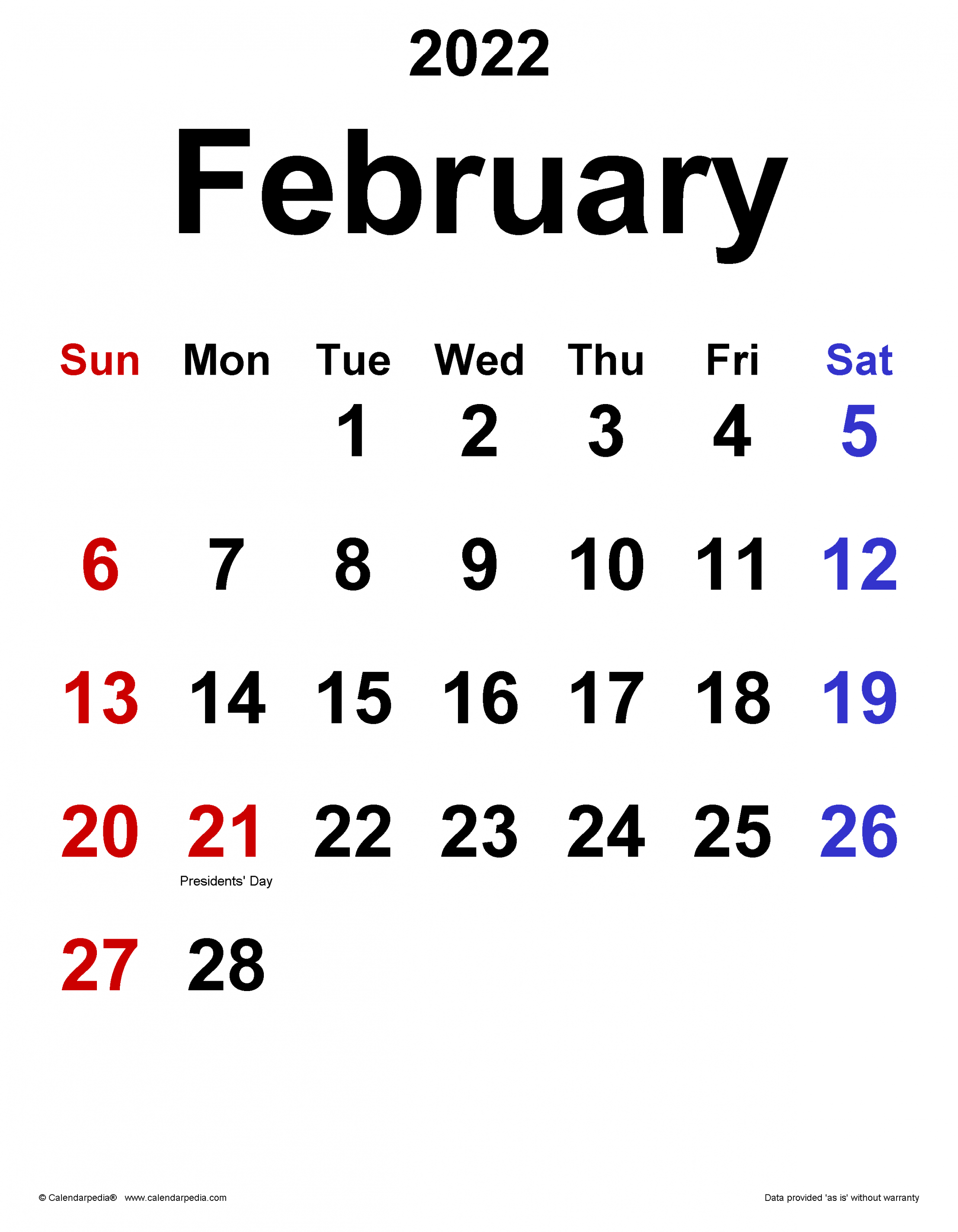 February  Calendar  Templates for Word, Excel and PDF