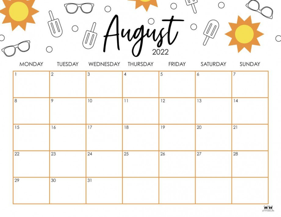 Free Printable August  Calendar - Style